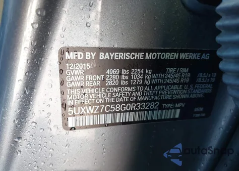 2016 BMW X3 Sdrive28I из США, поврежденный, VIN 5UXWZ7C58G0R33282